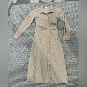 SIM & SAM Taupe Midi Long Sleeve button down Dress